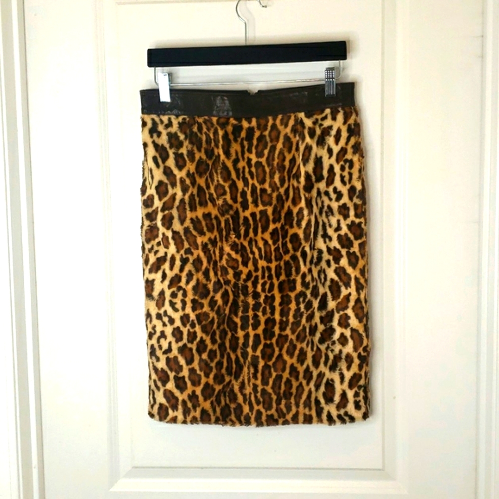 COPY - Elizabeth & James Leopard Faux Calf Hair Pencil Skirt